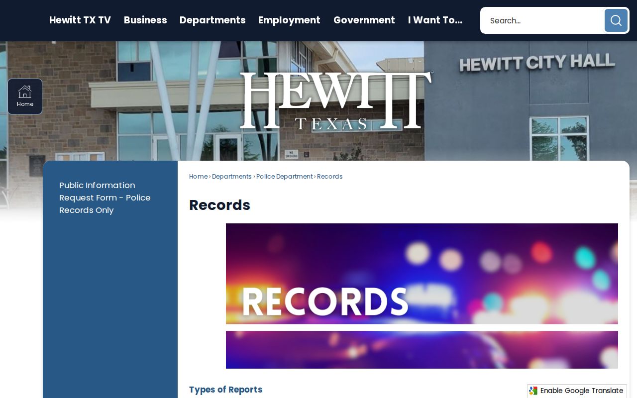 Hewitt Police Records official webpage