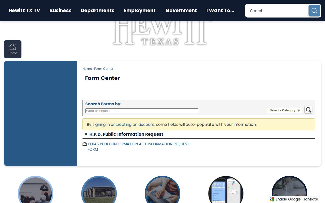 Hewitt Police public-information request form