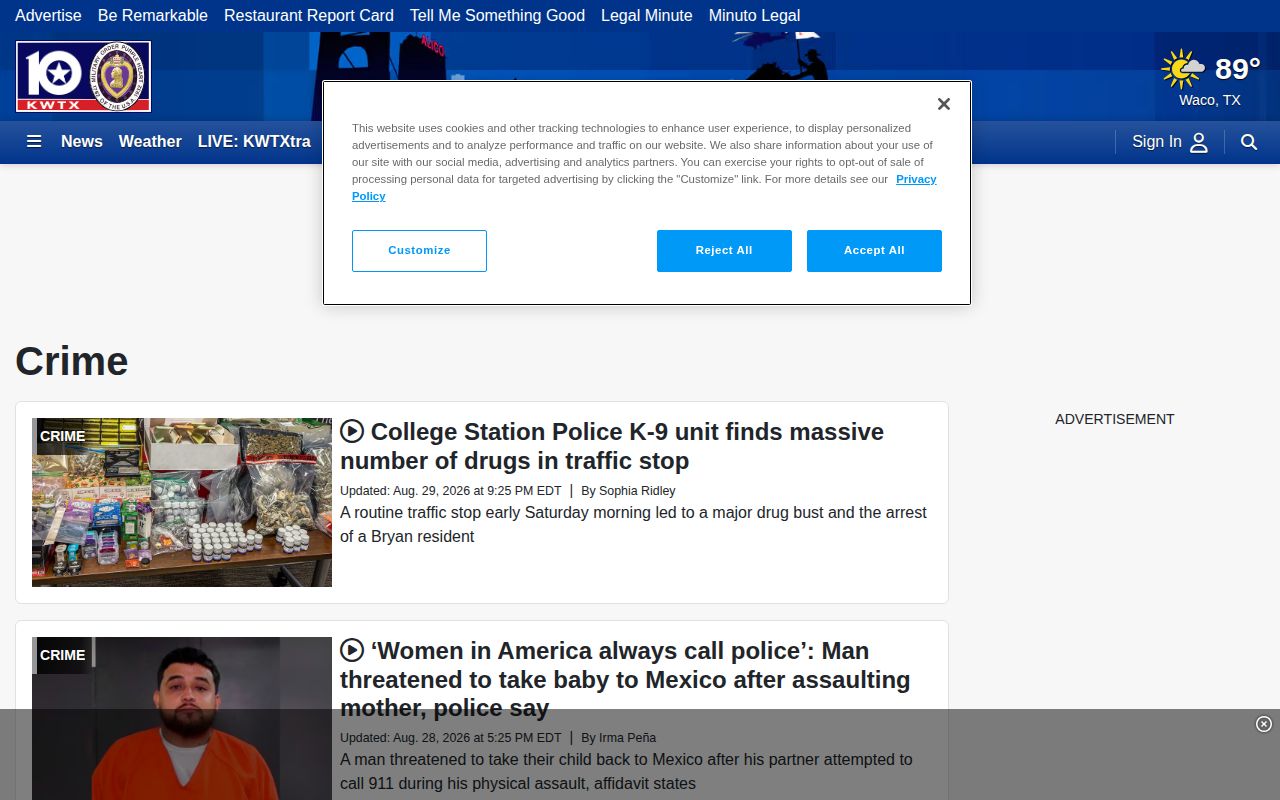 McLennan County KWTX crime news and booking-record source page